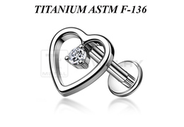 Лабрет из титана Ti Metal сердце с фианитом Лабрет из титана Ti Metal сердце с фианитом