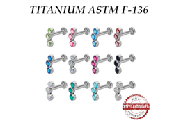 Лабрет из титана Steel and Silver с тремя кристаллами Лабрет из титана Steel and Silver с тремя кристаллами