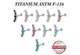 Лабрет из титана Steel and Silver с пятью кристаллами