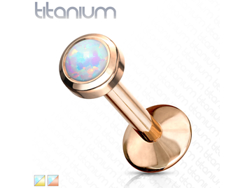 Лабрет титановый с золотым покрытием и опалом