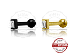 Микроштанга Steel and Silver с кристаллом "багет"