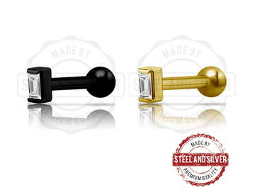 Микроштанга Steel and Silver с кристаллом "багет"