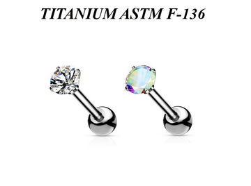 Микроштанга из титана с круглым стразом