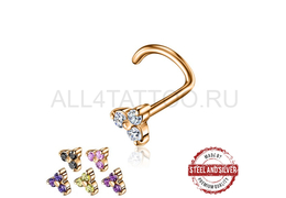 Нострил с золотым покрытием Steel and Silver триада